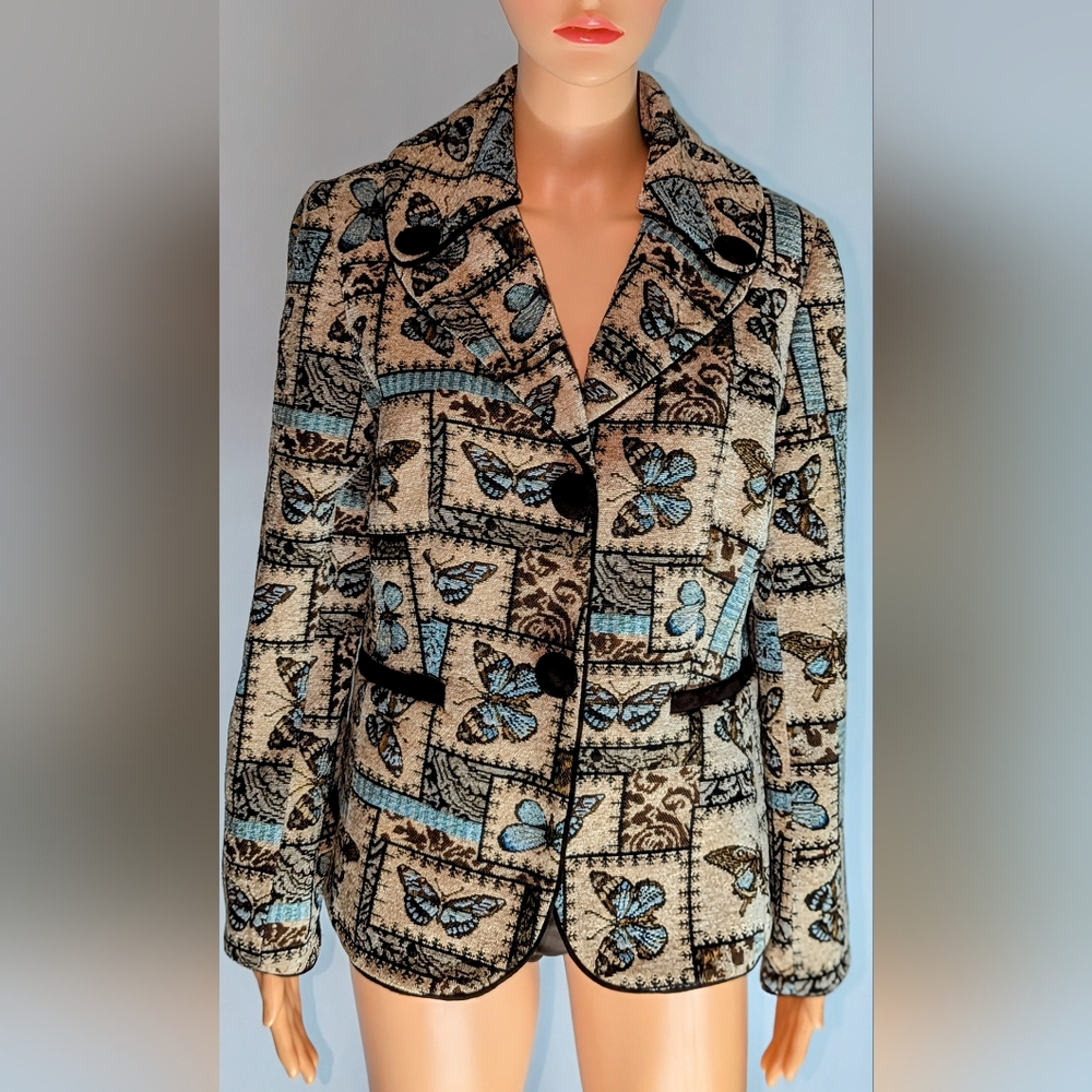 Isabella's Journey Signature Collection Blue/Brown Blazer w/ Butterfly pattern
